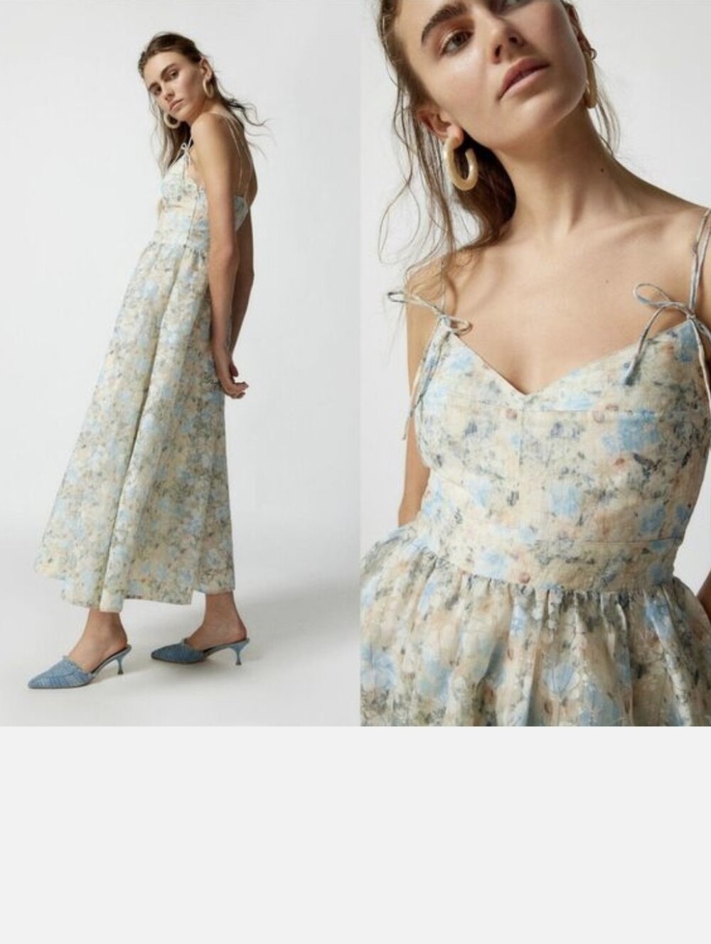 En Saison Pastel Floral Tie-Shoulder Maxi Dress in Blue and Blush..Size:M - Picture 2 of 14